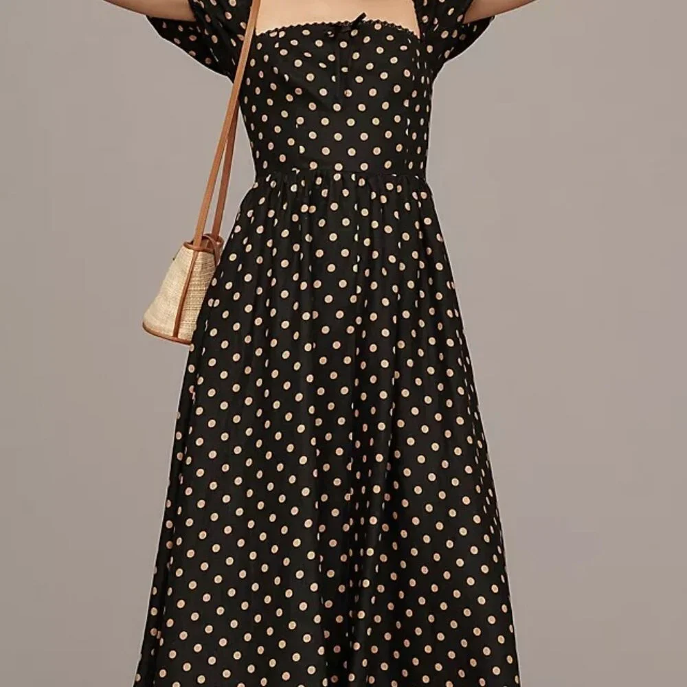 Reformation Marella Linen Dress Black - Size 12 - Picture 3 of 3